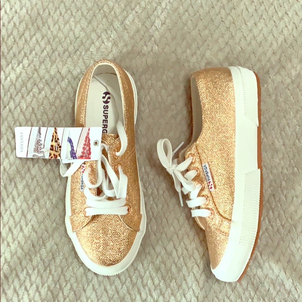 Never worn, gold Superga shoes